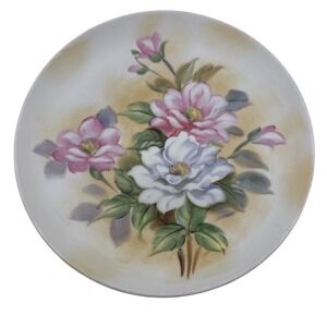 Lefton Hand Painted Floral Plate Pink Blue Flowers Vintage Porcelain Japan‎